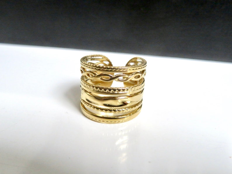 Multiple row ring ring GOLDEN stainless steel Large adjustable ring Golden jewel S1 image 5