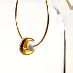 DONUT hoop earrings in GOLD stainless steel and mother-of-pearl beads S2 steel jewelry image 6