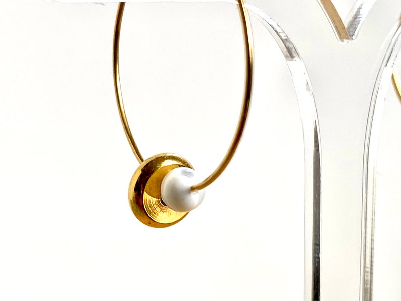 DONUT hoop earrings in GOLD stainless steel and mother-of-pearl beads S2 steel jewelry image 6