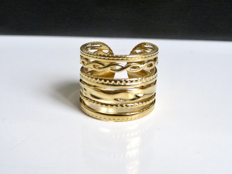 Multiple row ring ring GOLDEN stainless steel Large adjustable ring Golden jewel S1 image 7