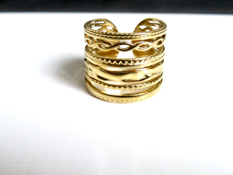 Multiple row ring ring GOLDEN stainless steel Large adjustable ring Golden jewel S1 image 2