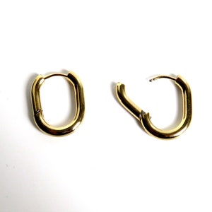 Small GOLDEN or SILVER tone Stainless steel oval hoops earrings Ear RInGS hoops Golden or Silver tone jewelry image 4