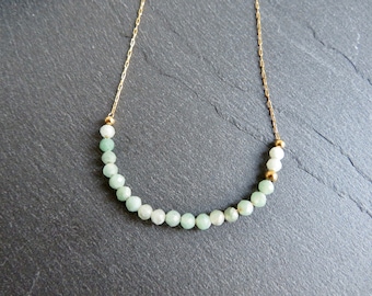 Choker Natural stone beads AMAZONITE Light GREEN Stainless steel GOLD Fine necklace Golden jewelry S1