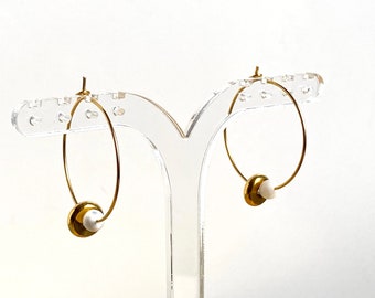 DONUT hoop earrings in GOLD stainless steel and mother-of-pearl beads S2 steel jewelry