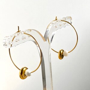 DONUT hoop earrings in GOLD stainless steel and mother-of-pearl beads S2 steel jewelry image 3