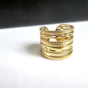 Multiple row ring ring GOLDEN stainless steel Large adjustable ring Golden jewel S1 image 4