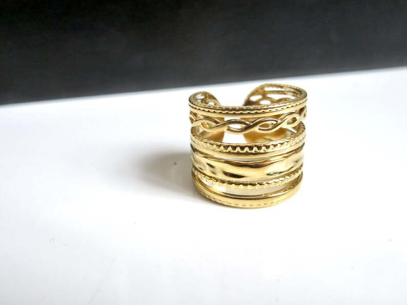 Multiple row ring ring GOLDEN stainless steel Large adjustable ring Golden jewel S1 image 4