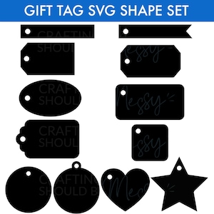 Gift Tag SVG File: Heart, Star, Circle Shapes (Digital Download)