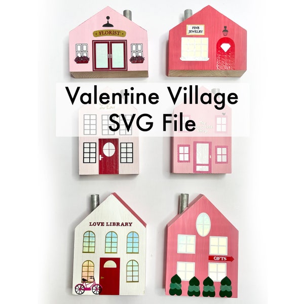Valentine Village House Details Downloadable SVG for Cricut, Silhouette Cutting Machines - Windows, Doors, Signs for Valentine's Day Houses