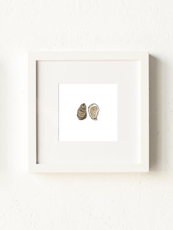 Miniature Oyster Watercolor Painting, Tiny Coastal Kitchen Art, Modern Shell Print, Small Scale Neutral Decor, Gift for Seafood Lovers