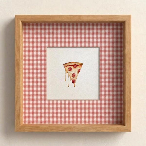 Mini Pepperoni Pizza Watercolor Print, Tiny Kitchen Wall Art, Miniature Food Painting, Small Decor