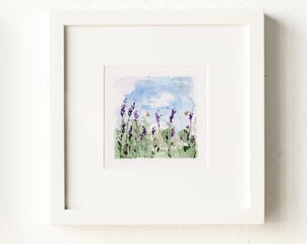 Miniature Lavender Field Watercolor Print: French Country Art