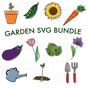 Garden SVG Bundle, PNG Cut File Set for Cricut, Silhouette, Gardener, Gardening, Garden Lover, Set of Vegetable, Flower, Garden Tool Shapes