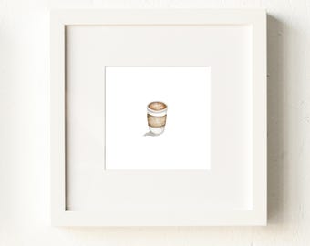 Mini Takeout Coffee Cup Watercolor Print: Kitchen Wall Art, Coffee Lover Painting