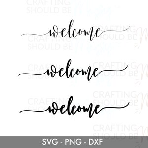 Script de boas-vindas SVG, DXF, PNG, arquivo de corte de boas-vindas, porta frontal, saudação, arquivo de corte de texto, arquivo de boas-vindas, 3 opções de espessura, design de guirlanda de porta