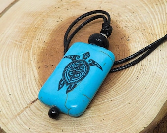 Turquoise Sea Turtle Pendant Necklace with a Jet and Onyx bead Vegan Friendly Custom Made (Adjustable Length)