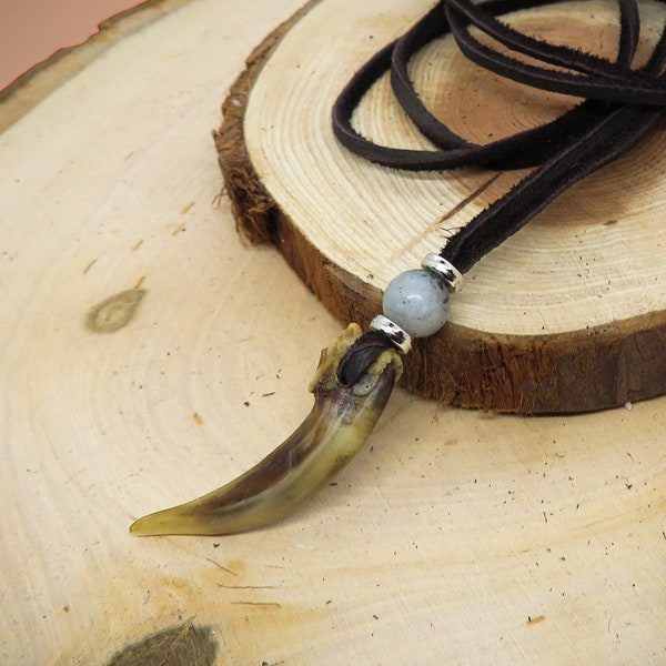 Real Badger Claw Necklace with Labradorite Bead Custom Made (Adjustable Length)