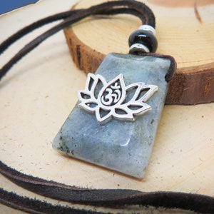 Labradorite Lotus Flower Pendant Necklace with a Jet Bead Custom Made (Adjustable Length)