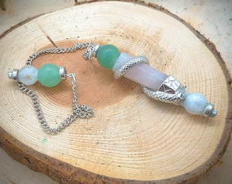 Rose Quarts Wrapped in Silver with Rainbow Moonstone and Aventurine Beads Custom Made