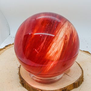 Cinnabar Carved Ball Statue With Plastic Ring Ball Holder (VARIANT 02)