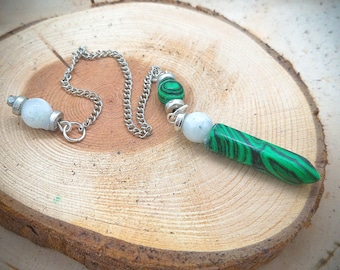 Malachite Tower Point with Rainbow Moonstone and Malachite Beads | Custom Made