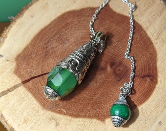 Emerald and Plated Silver Pendulum Custom Made