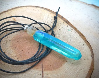 Aqua Aura Pendant with Citrine Bead Necklace Vegan Friendly Custom Made (Adjustable Length) Variant 04