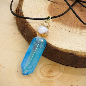 Aqua Aura Pendant with Citrine Bead Necklace Vegan Friendly Custom Made (Adjustable Length) Variant 02
