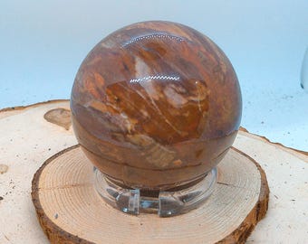 Petrified Wood Carved Ball Statue With Plastic Ring Ball Holder