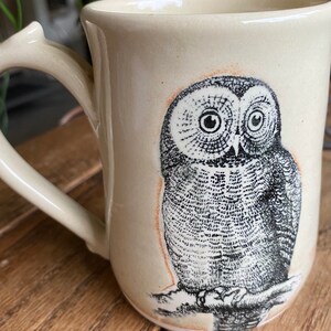 Owl Mug in Green or Cream Stoneware Beige