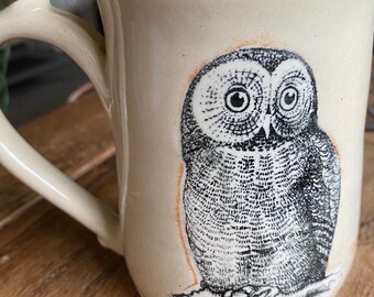 Owl Mug in Green or Cream Stoneware