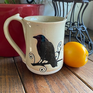 Black Crow Coffee Cup in Cream Glaze