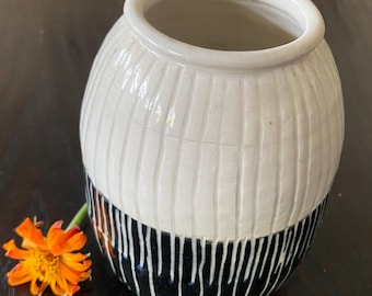 Flower Vase Pot in Black and White Glaze