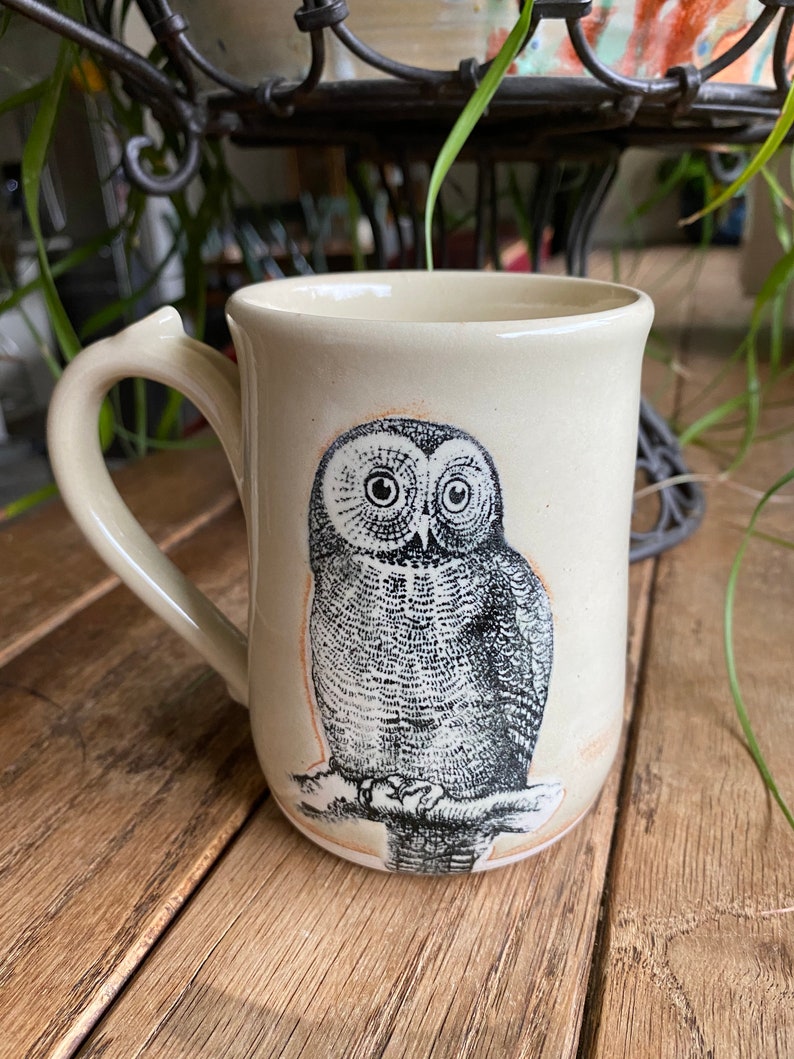Owl Mug in Green or Cream Stoneware image 3