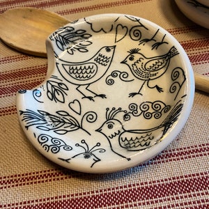 Bird Spoon Rests Hand Thrown In White Stoneware with Glaze Patterns image 1