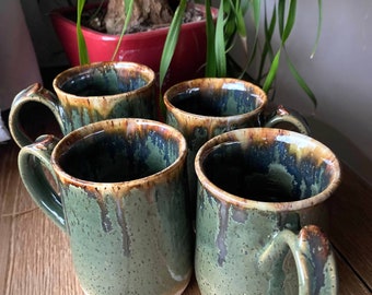 Green Stoneware Mug Set