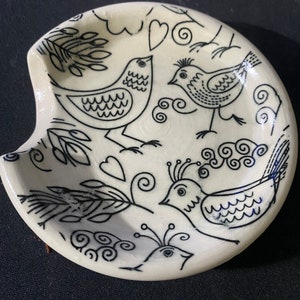 Bird Spoon Rests Hand Thrown In White Stoneware with Glaze Patterns image 4