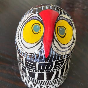 Art Sgraffito Owl Sculpture in Stoneware