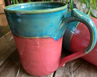 Hand Thrown Green and Red Stoneware Cups