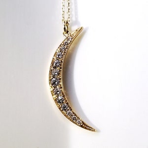 Diamond Crescent Moon Necklace: 14K Solid Gold Celestial Pendant