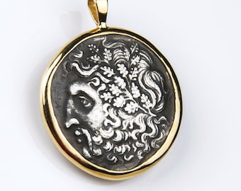 Solid Gold Zeus Coin Pendant: Sterling Silver Greek Mythology Medallion