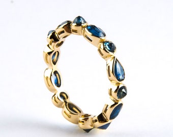 Blue Sapphire Full Eternity Band, 14K Gold Stackable Sapphire Eternity Ring, Unique Gift For Her, September Birthstone, Anniversary Gift