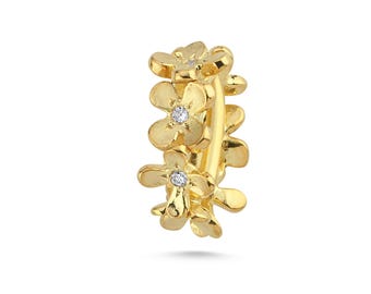Dije espaciador de flor de diamante en oro de 14 quilates - Cuenta redonda floral de oro macizo hecha a mano