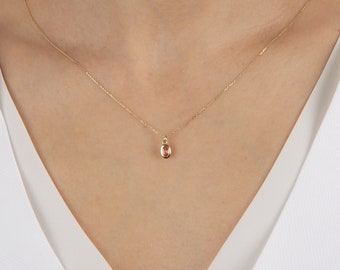 Natural Pink Tourmaline 14K Solid Gold Necklace, Pink Gemstone Pendant, October Birthstone, Gift For Her, Bridal Jewelry, Birthday Gift