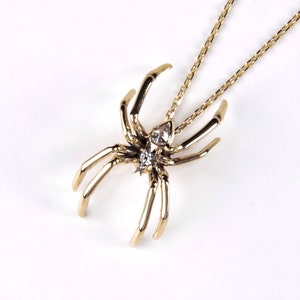 Diamond 14K Solid Gold Realistic Spider Necklace, Halloween Jewelry, Spooky Jewelry, Insect Bug Pendant, Gift For Her, Unique Birthday Gift
