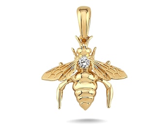 Dije de abeja de oro macizo con diamantes, colgante de abeja realista hecho a mano, joyería natural