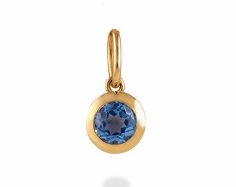 Swiss Blue Topaz Gold Charm, Blue Gemstone Pendant Necklace, November Birthstone, Gift For Her, Bridal Jewelry, Birthday Mothers Day Gift