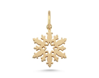 Colgante minimalista de invierno con forma de copo de nieve en oro macizo de 10K/14K, joyería navideña