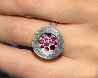 Sterling Silver Ruby Cluster Ring: Handmade Statement Jewelry