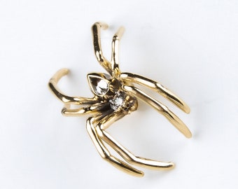Pendiente de araña con diamantes de 10 quilates, diseño de araña realista en oro macizo, joyería espeluznante para Halloween.